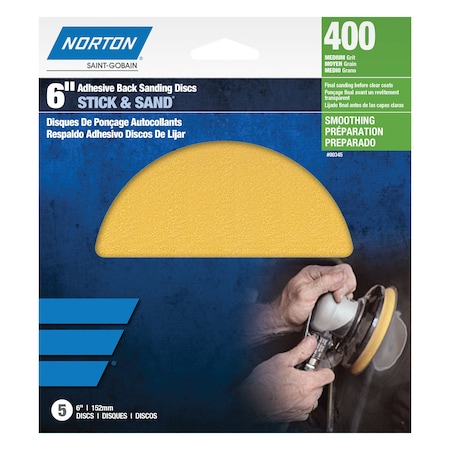 Norton Abrasives 6 In. Stick & Sand Paper PSA Disc A290 Aluminum Oxide P220 Grit, 5PK 7660700347